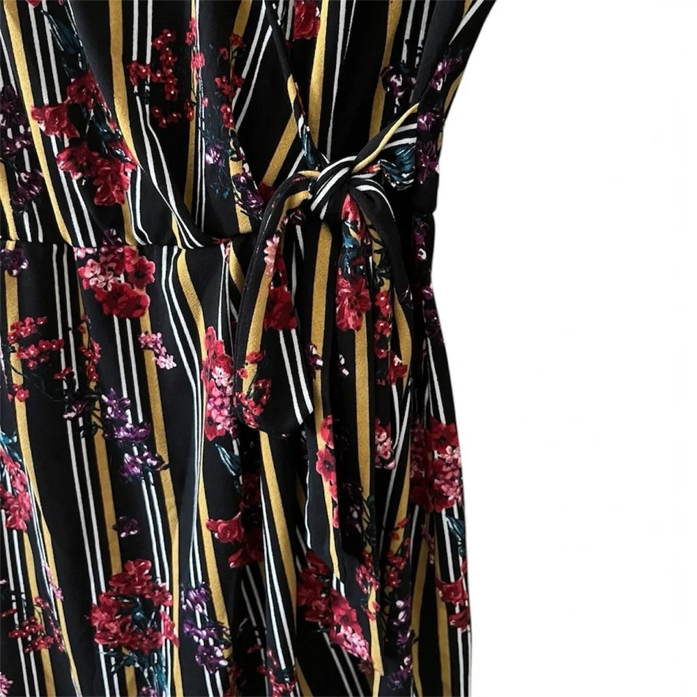 Floral Faux Wrap V Neck Mink Dress - Picture 2 of 5